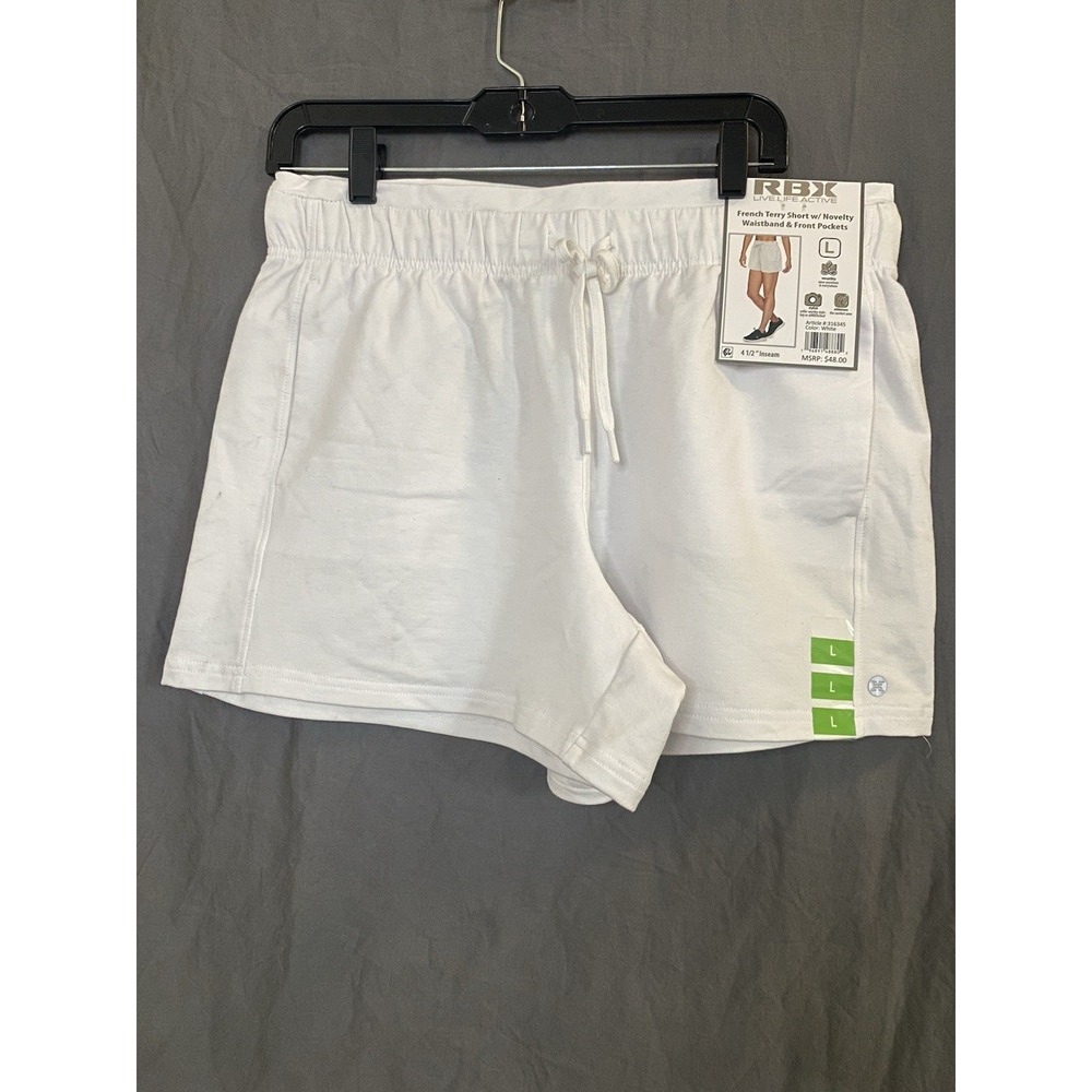 RBX Active Womens Walking Shorts Novelty Waistband & Front Pockets White Sz L